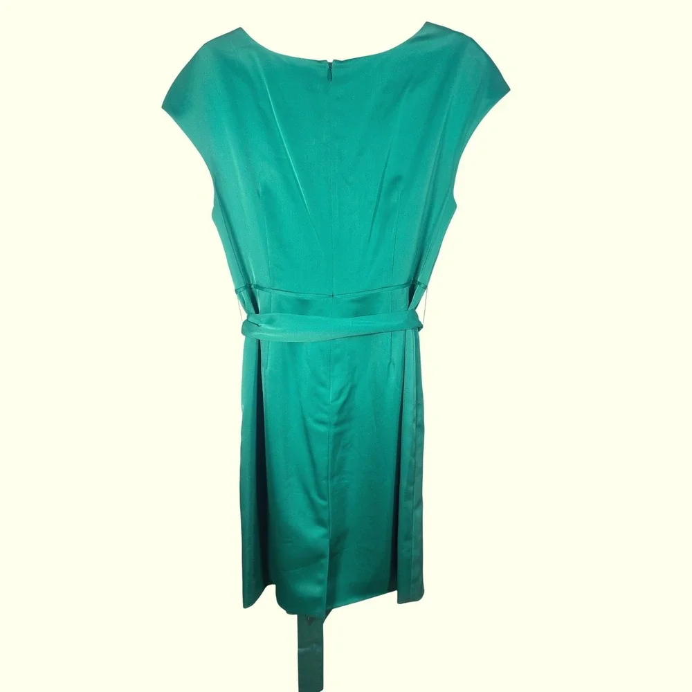 J.‎ Crew Sheath Dress Women 12P Green Excellent Satin Faux Wrap Cap Sleeve 65550